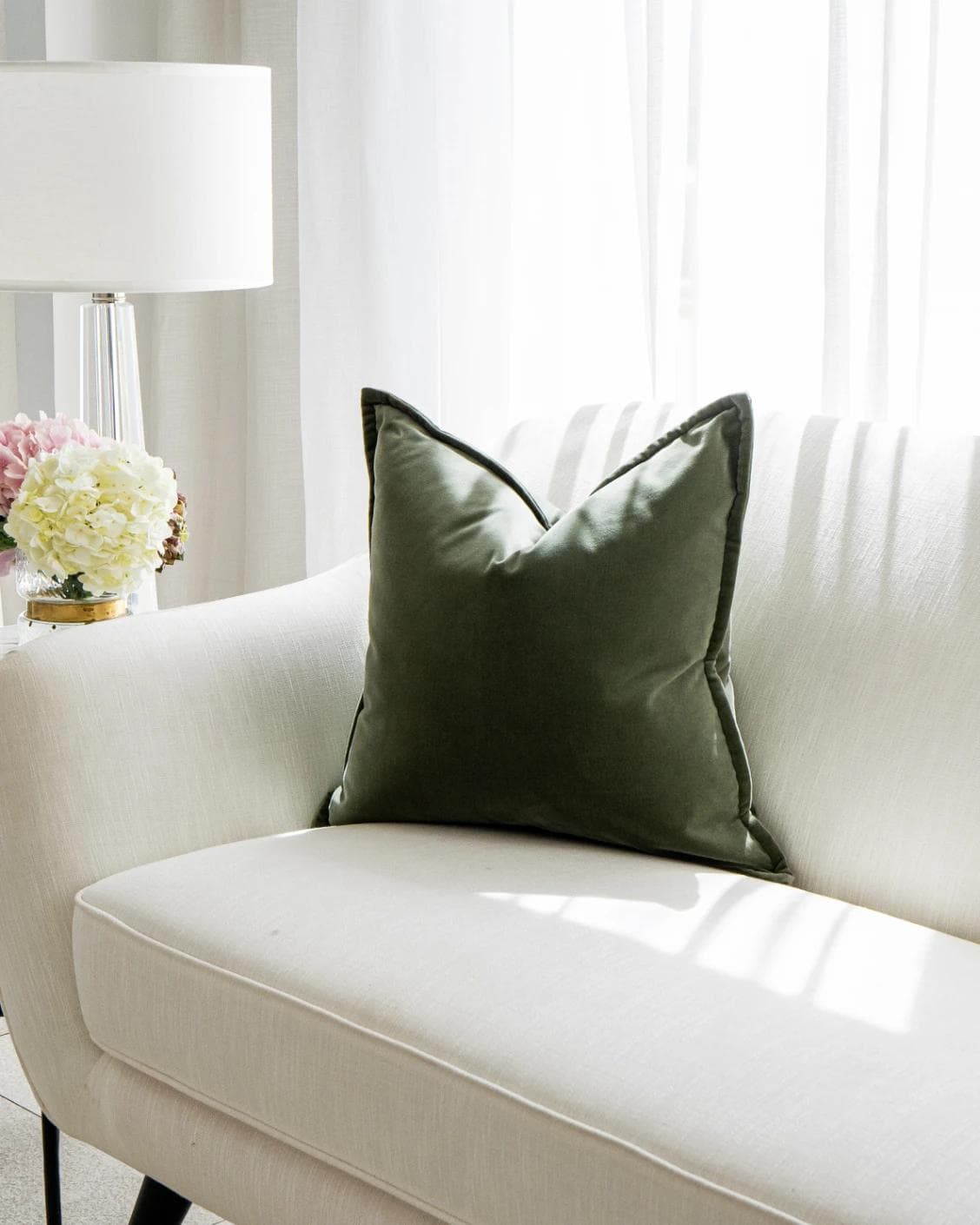 Alessandra Forest cushion in green and forest green, shown in a lifestyle right view as image 2