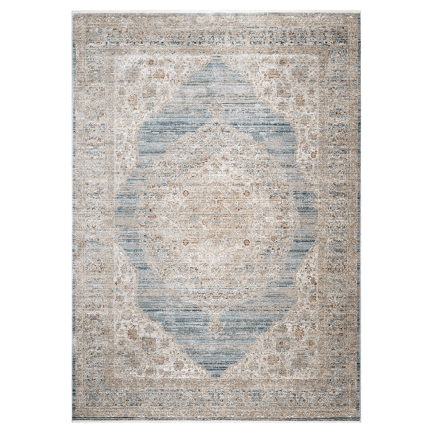 Alexander Sky carpets in pale blue, blue and beige, shown in a product top view as image 1