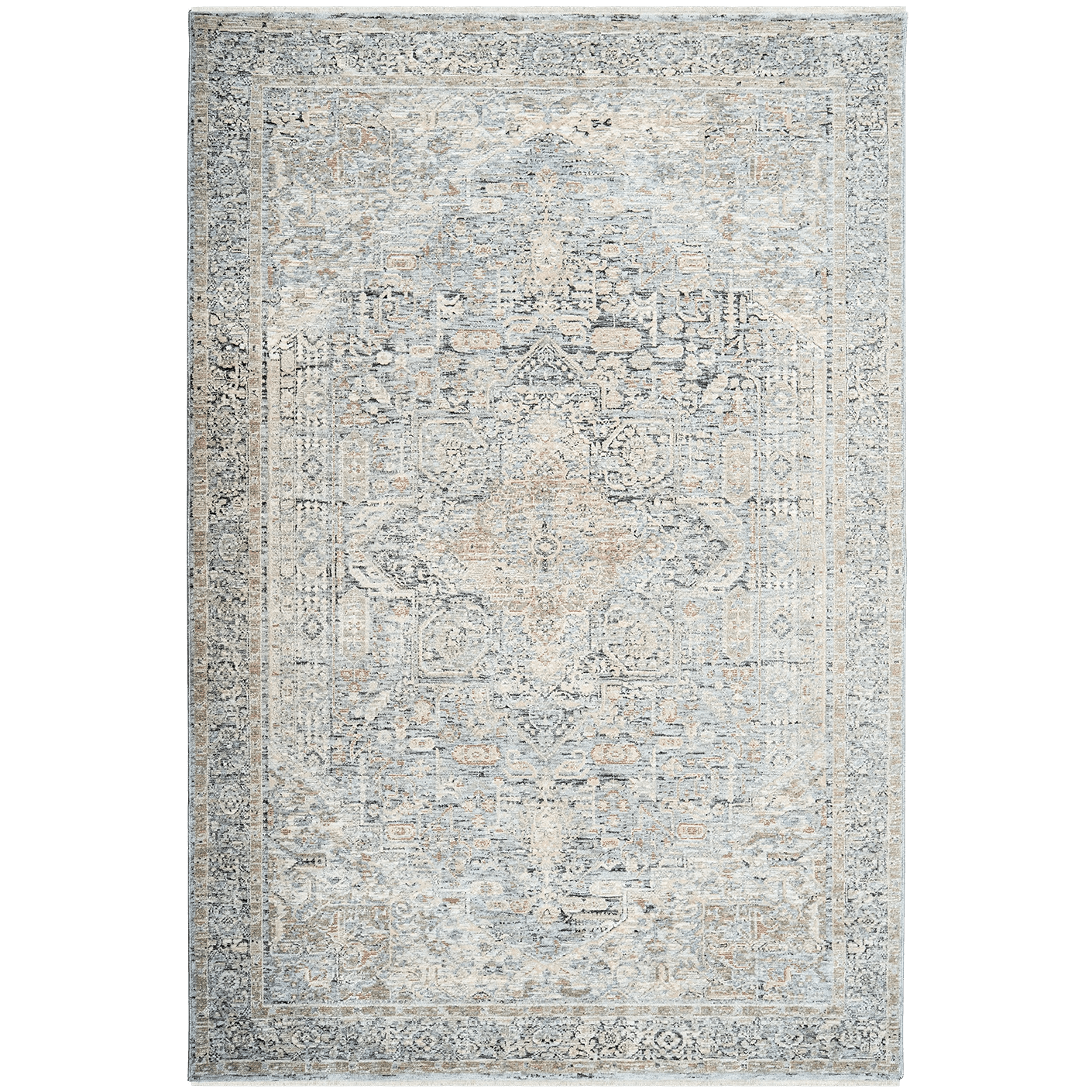 Hana Sky carpets in blue and grey, shown in a product top view as image 1