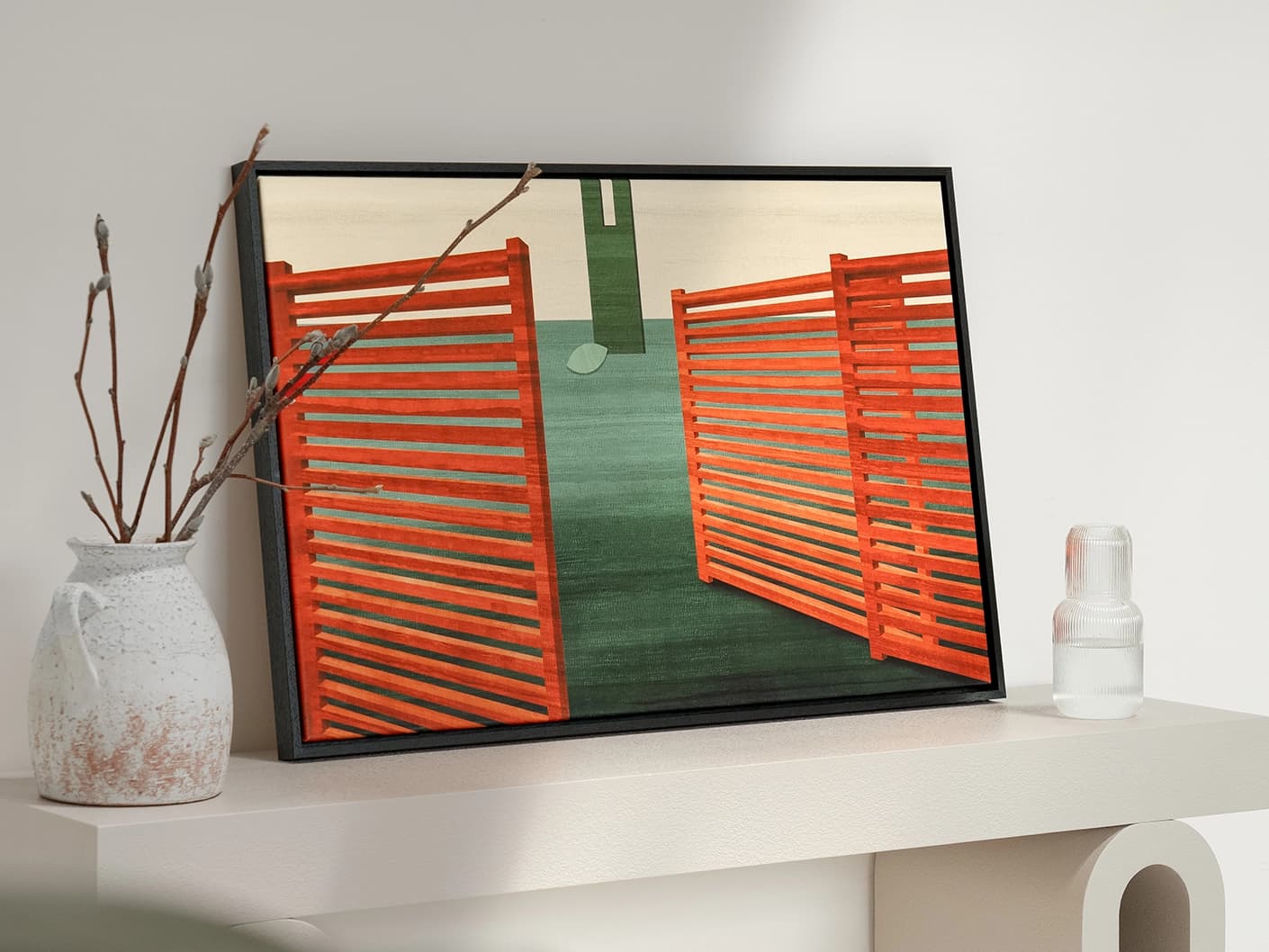 Breeze canvas in red and green, shown in a lifestyle left view as image 3