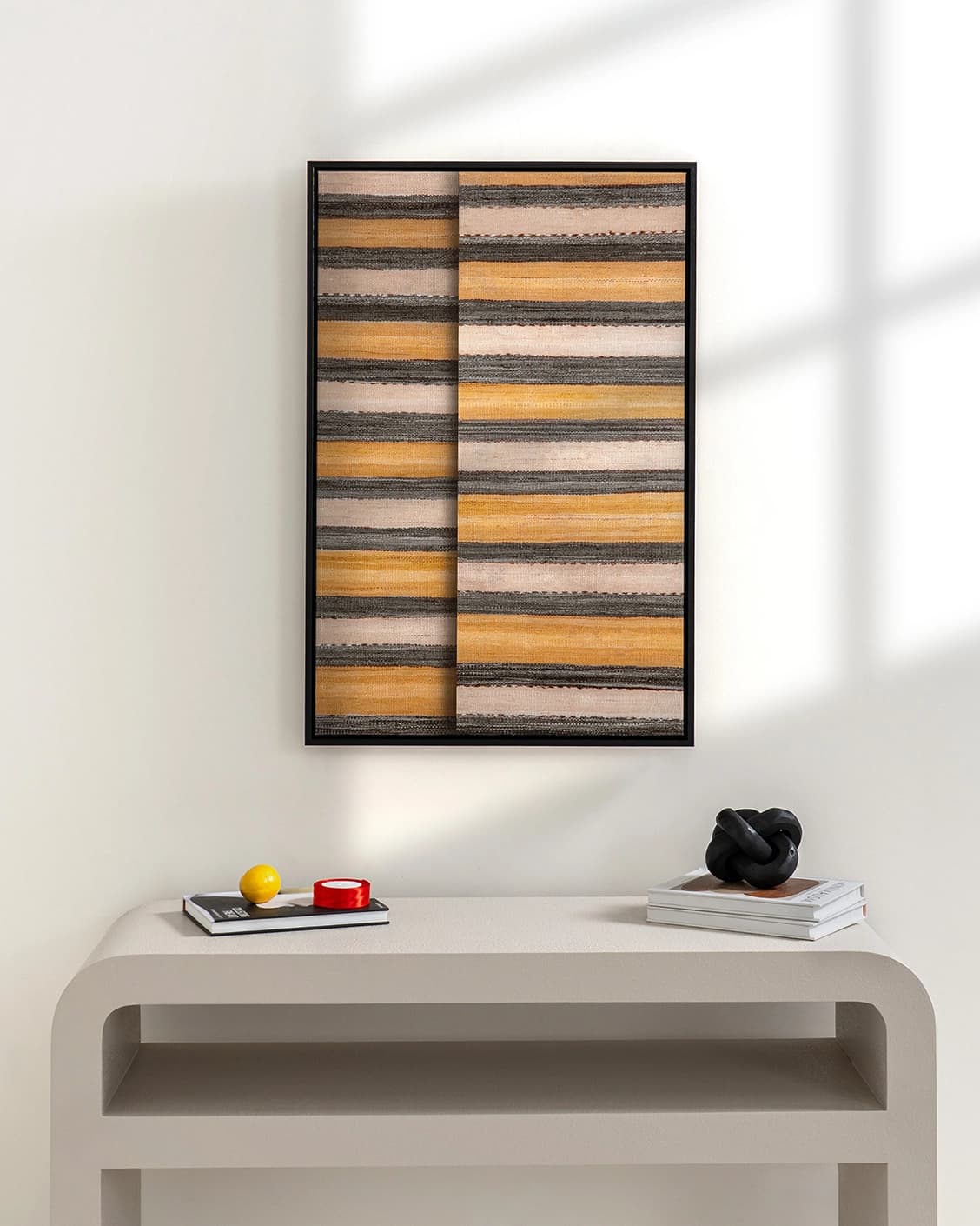 Bumblebee Grey canvas in grey, beige and yellow, shown in a lifestyle front view as image 2