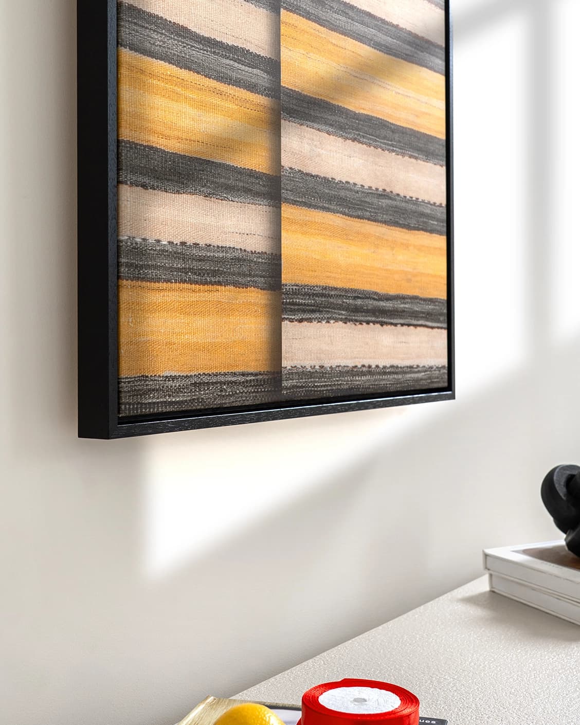 Bumblebee Grey canvas in grey, beige and yellow, shown in a lifestyle left view as image 3