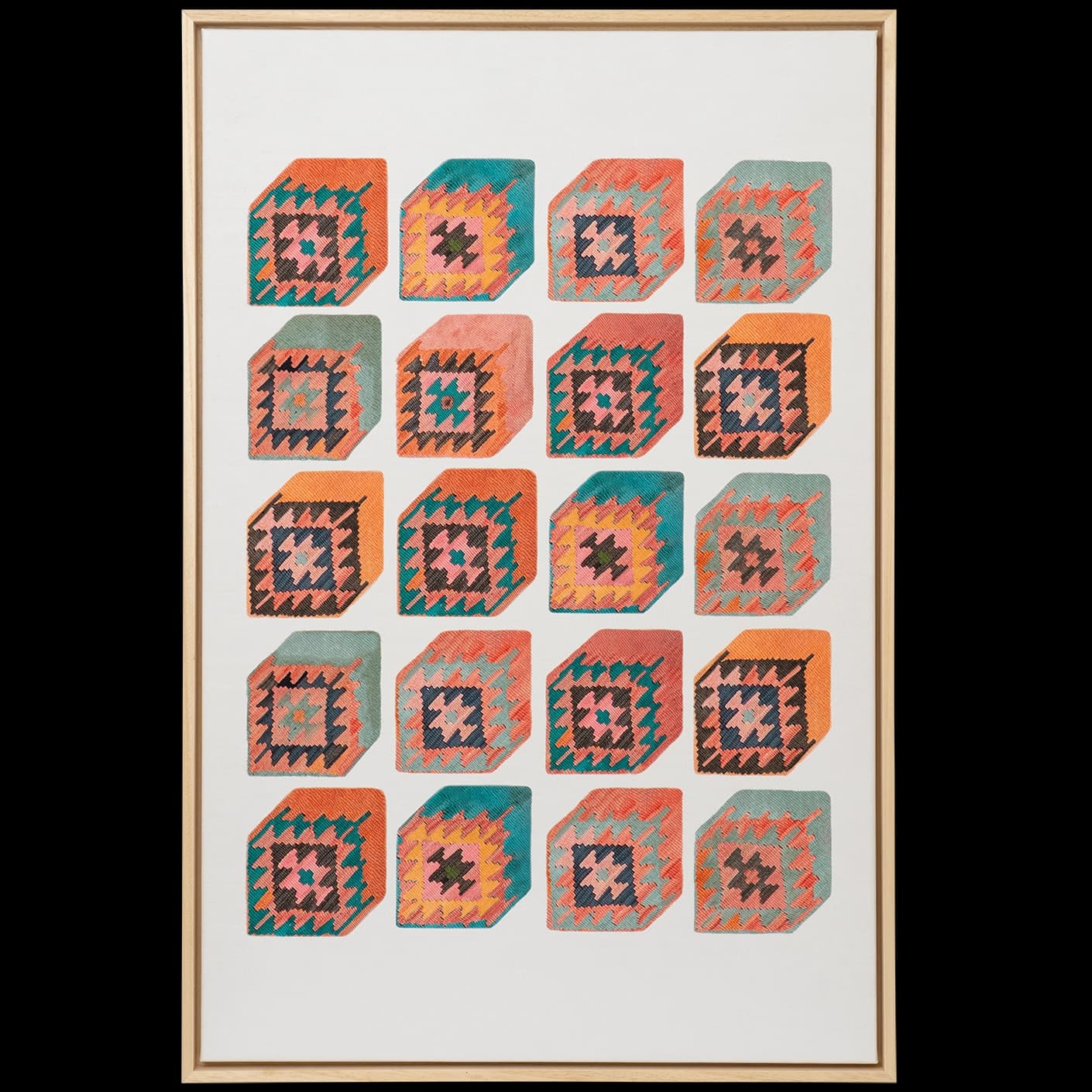 Cubism canvas in multicolour, shown in a product front view as image 1