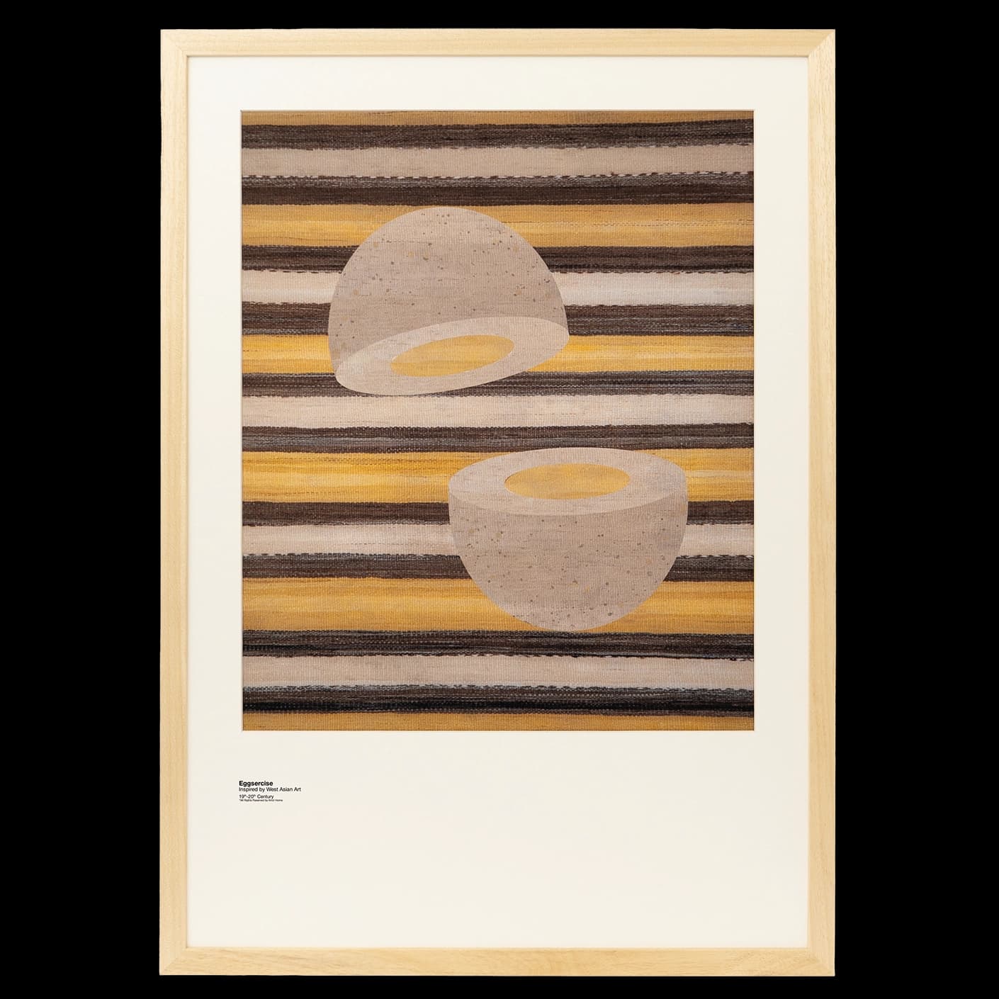 Eggsercise fine art print in yellow, brown and beige, shown in a product front view as image 1