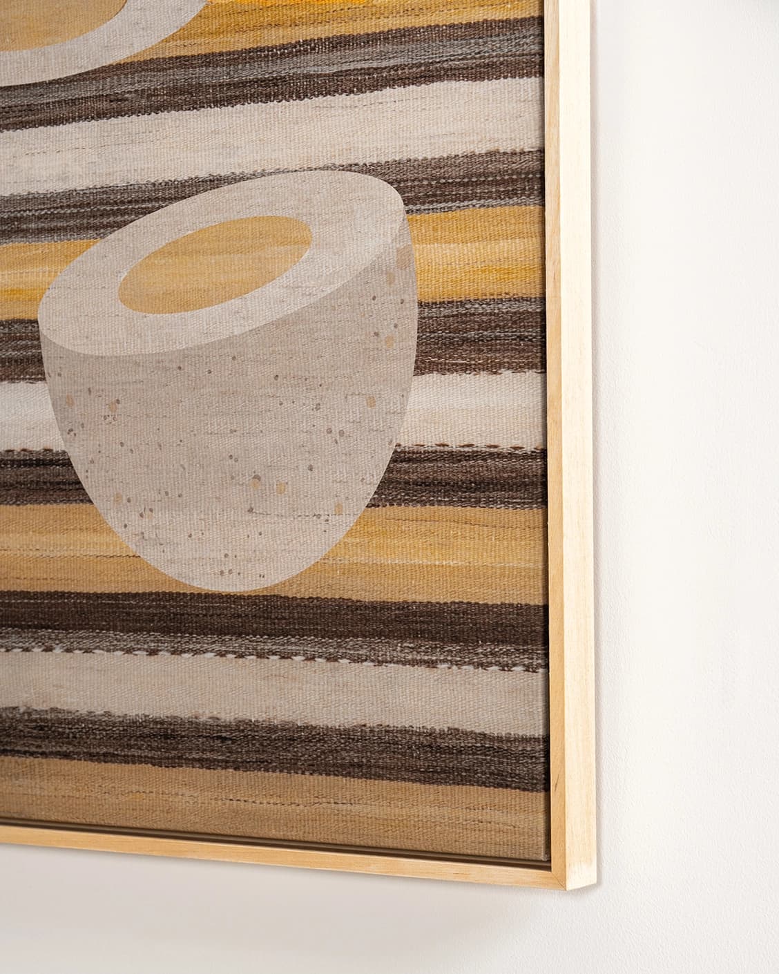 Eggercise canvas in yellow, brown and beige, shown in a lifestyle close-up as image 6