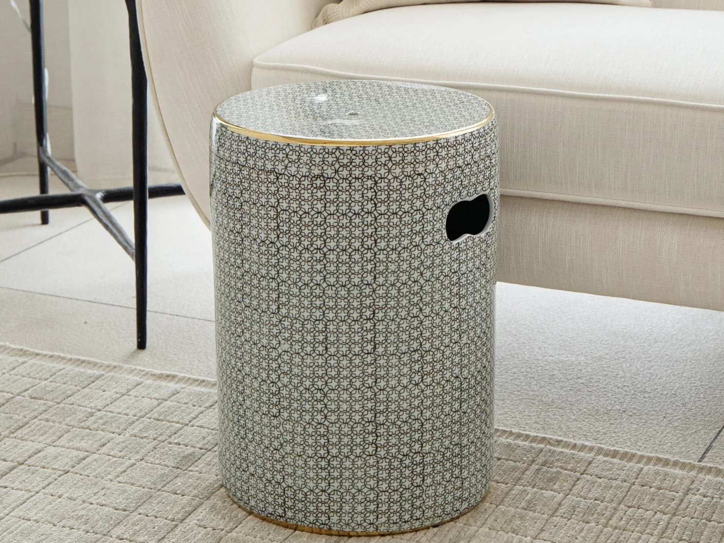 Hans Jacobsen stools in grey, shown in a lifestyle front view